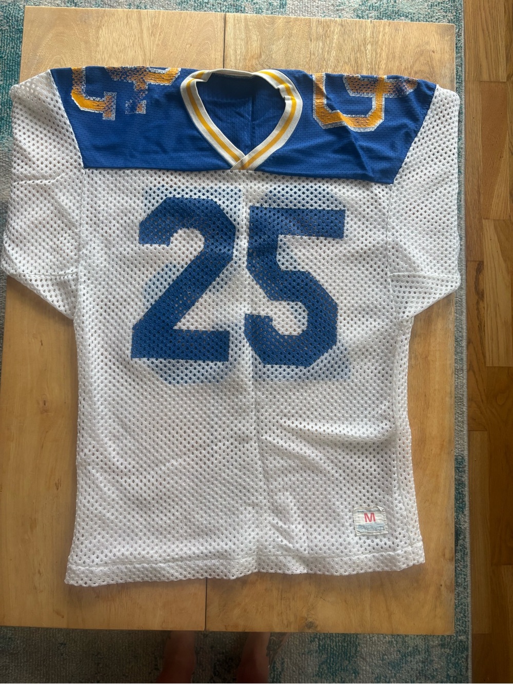 Vintage White/Blue Mesh Football Jersey Top - Number 25
